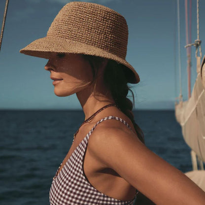 Sun Hat - Sonnenhut Stroh geflochten mit breiter Krempe