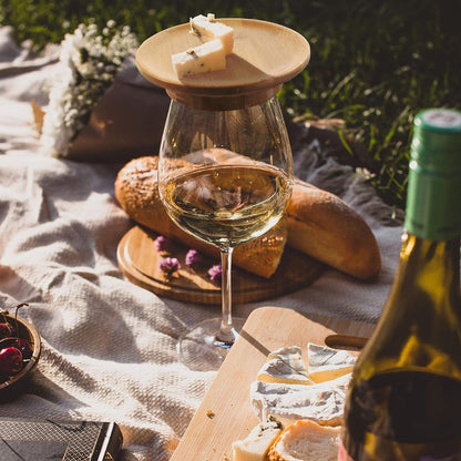 WineGlassPlate - Bambus-Weinglas-Snackhalter — Eleganter Snackhalter für Weinabende