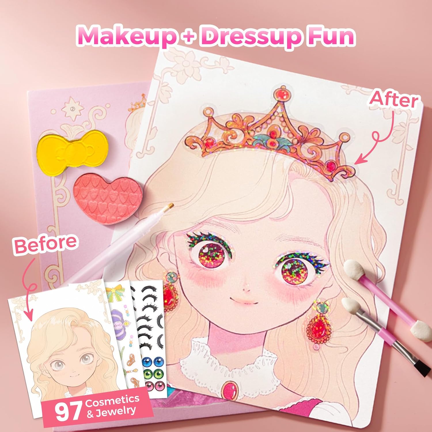 Princess Art Studio - 4-in-1-Prinzessinnen-Kunststudio | Bastelbuch mit Make-up, Schmucksteinen und Folie