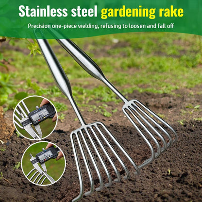 GardenClaw - Gartenrechen aus Edelstahl — Stabiler Handrechen mit rutschfestem Griff