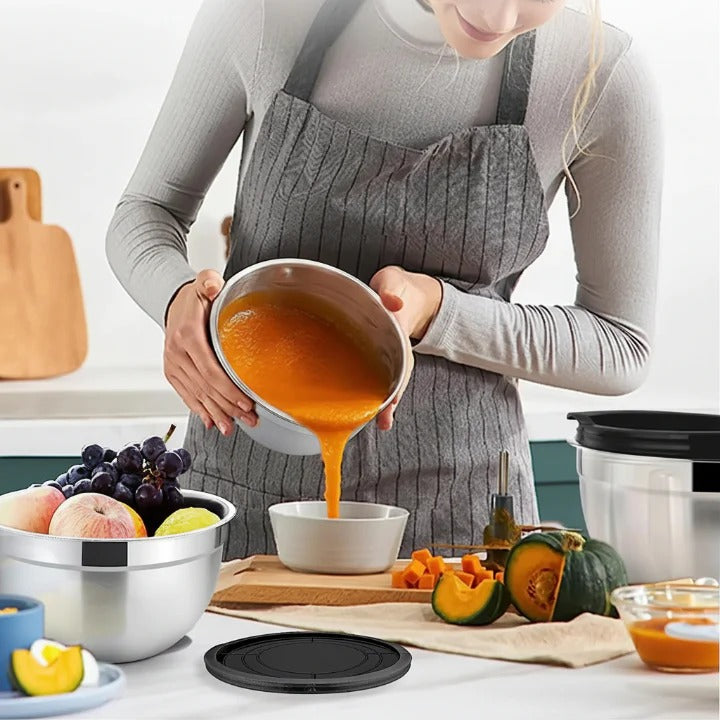 WicBowls - Edelstahl-Rührschüsseln mit Deckel [5er-Set]