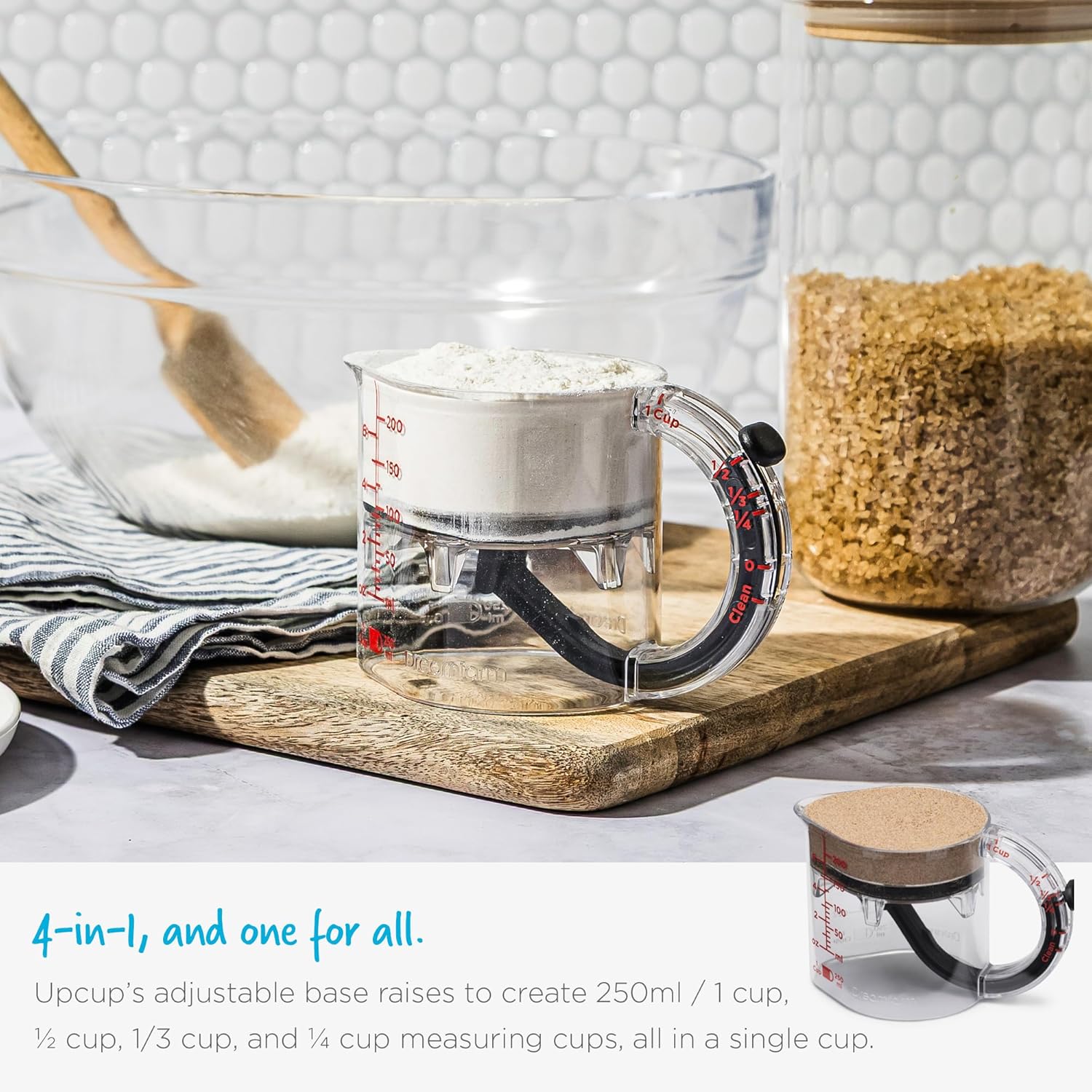 MultiCup - Messbecher mit verstellbarem Boden — 1 Cup bis ¼ Cup in einem