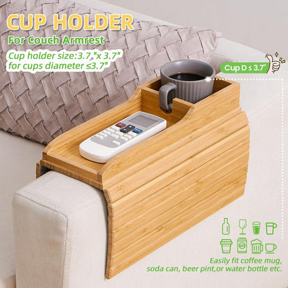 CouchTray - Sofa-Armablage Bambus — Getränkehalter & Ablage in einem