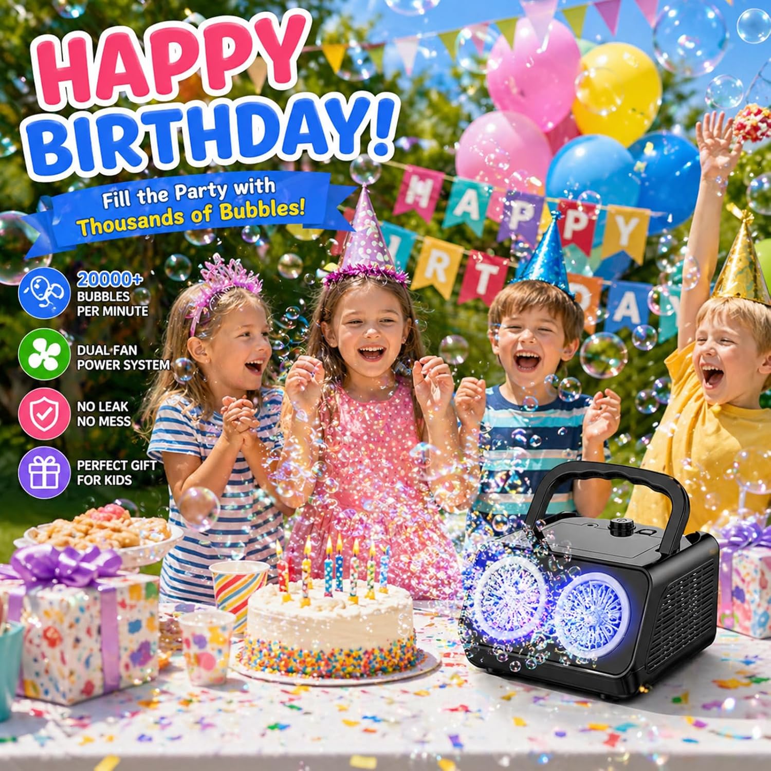 Bubble Blaster - Verzaubern Sie jede Gartenparty mit einem „Bubble Storm“ mit zwei Scheiben