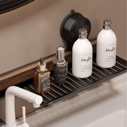 WallRack - Wandregal mit Walnuss-Design und starker Saughalterung – Bohrfreie Aufbewahrung für Bad & Küche