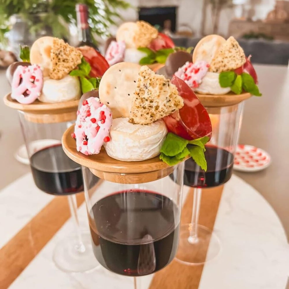 WineGlassPlate - Bambus-Weinglas-Snackhalter — Eleganter Snackhalter für Weinabende