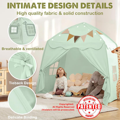 Kids Play Tent - Spielzelt mit Sternenlichtern und Fähnchen