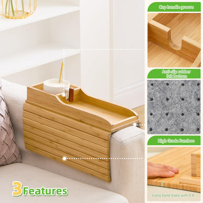 CouchTray - Sofa-Armablage Bambus — Getränkehalter & Ablage in einem