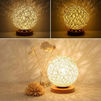 Rotan Ball Lamp - Tischlampe Rattan Kugel 30 cm mit Dimmfunktion