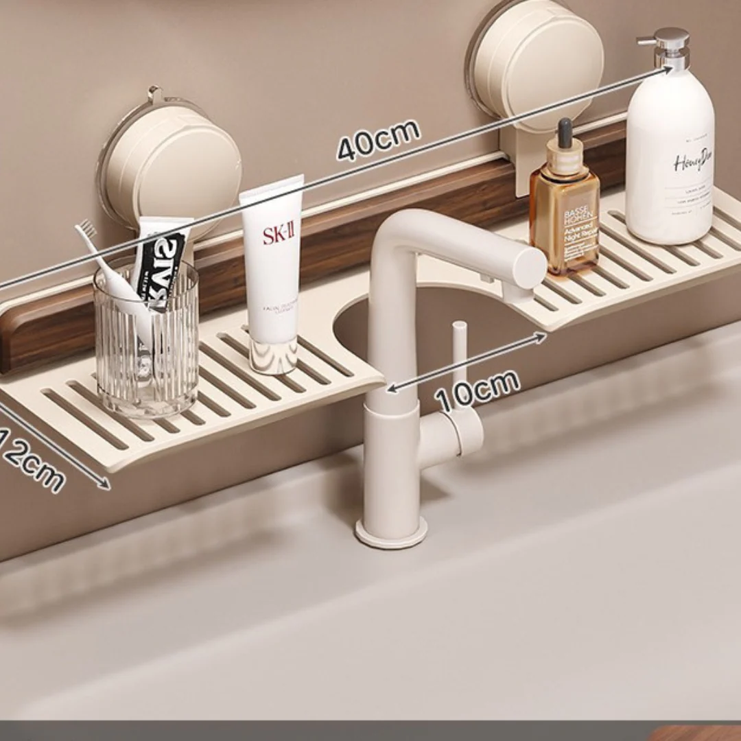 WallRack - Wandregal mit Walnuss-Design und starker Saughalterung – Bohrfreie Aufbewahrung für Bad & Küche