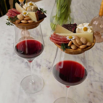 WineGlassPlate - Bambus-Weinglas-Snackhalter — Eleganter Snackhalter für Weinabende