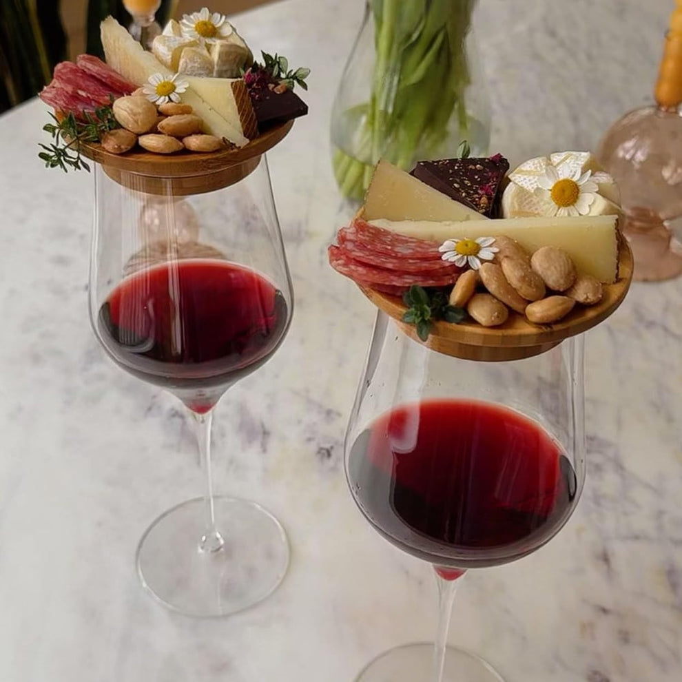 WineGlassPlate - Bambus-Weinglas-Snackhalter — Eleganter Snackhalter für Weinabende