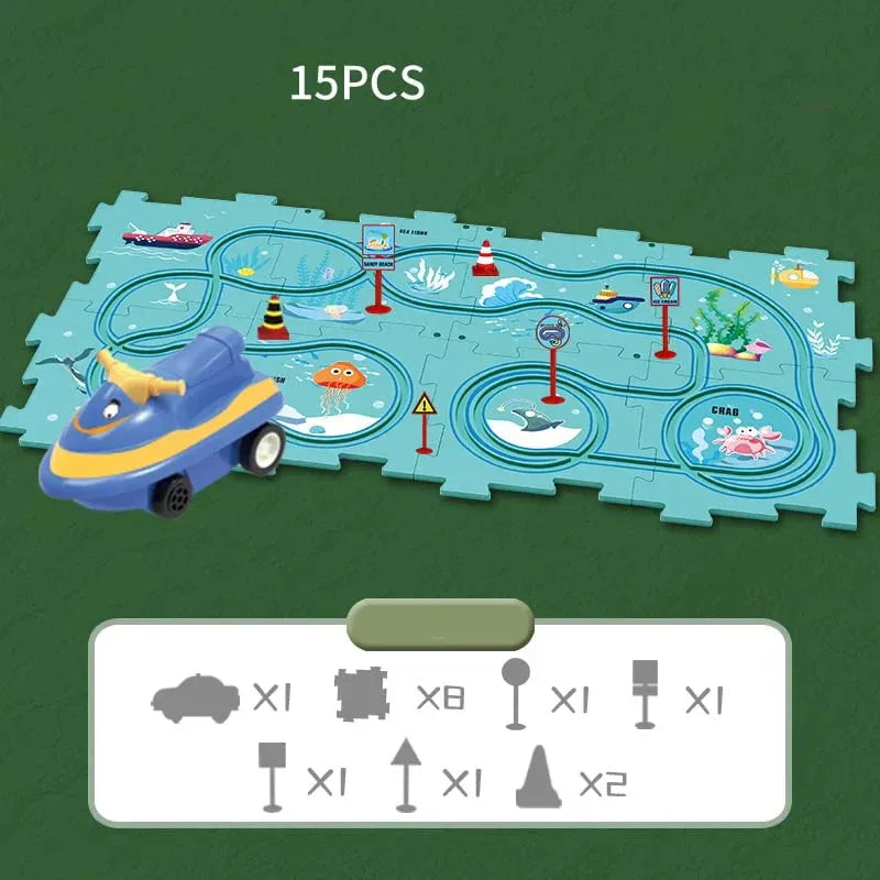 PuzzleTrack - Lernpuzzle-Rennbahn mit Elektrofahrzeugen