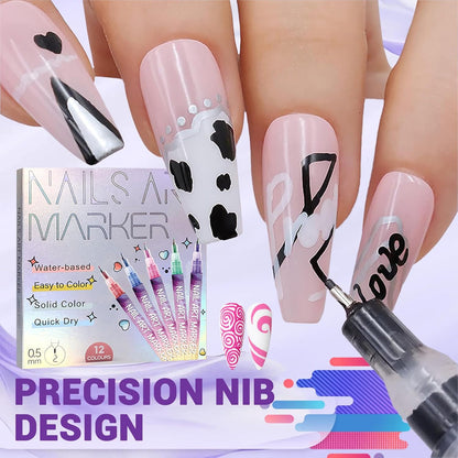 NailArt - 12 Farben Nagelkunst-Stifte — Acryl-Nageldesign-Set mit feiner Spitze