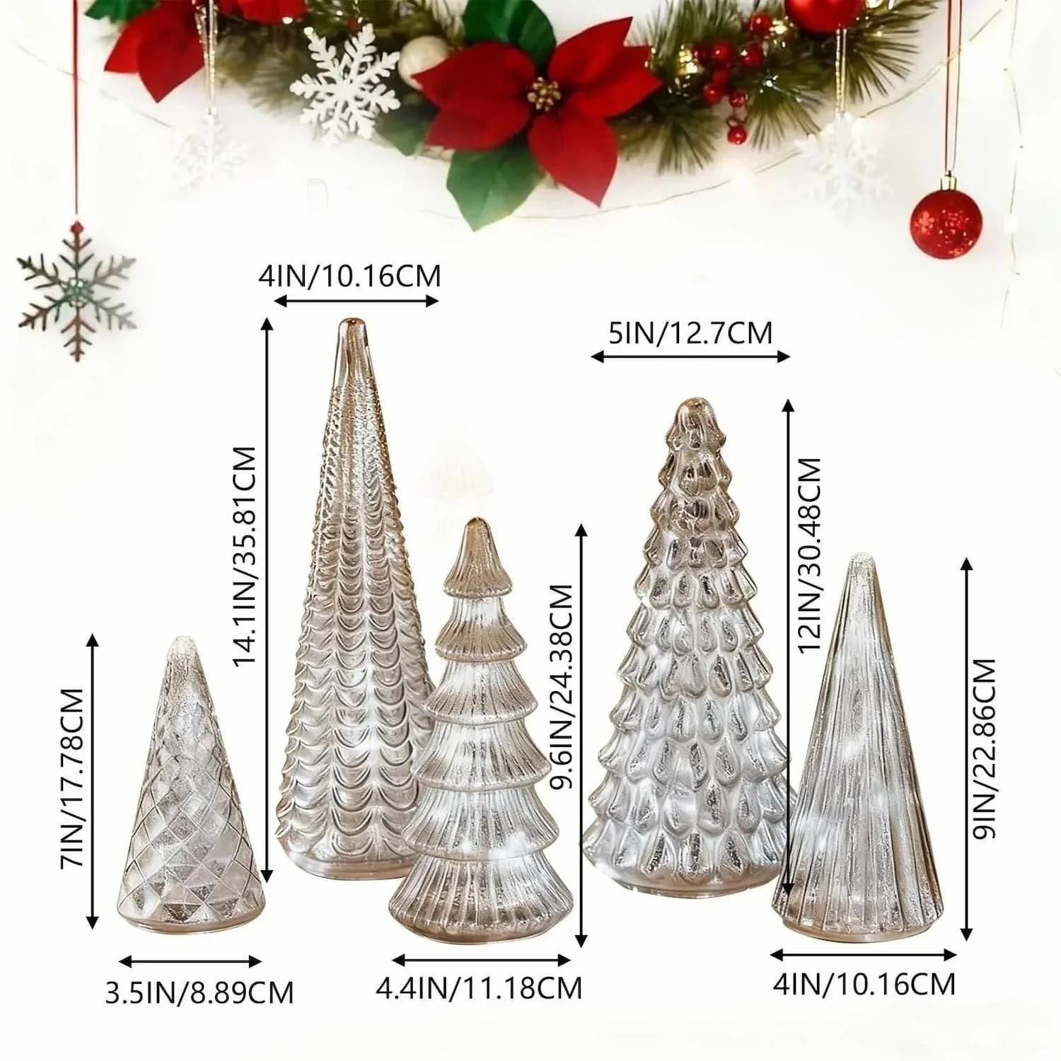 SilverSpurs - Leuchtende Quecksilber-Tannen — Glänzender Mittelpunkt für Ihr Zuhause [5er Set ]