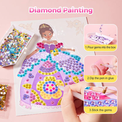 Princess Art Studio - 4-in-1-Prinzessinnen-Kunststudio | Bastelbuch mit Make-up, Schmucksteinen und Folie