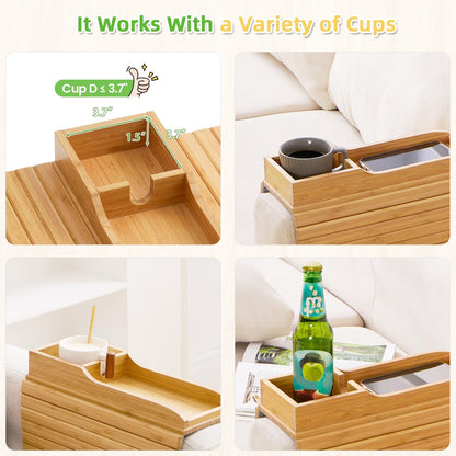 CouchTray - Sofa-Armablage Bambus — Getränkehalter & Ablage in einem
