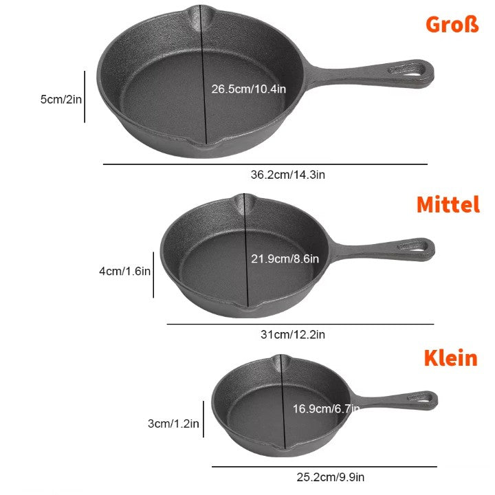 CastIronPans - Gusseisen Pfannen Set (3-teiliges Set)