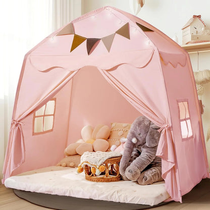Kids Play Tent - Spielzelt mit Sternenlichtern und Fähnchen