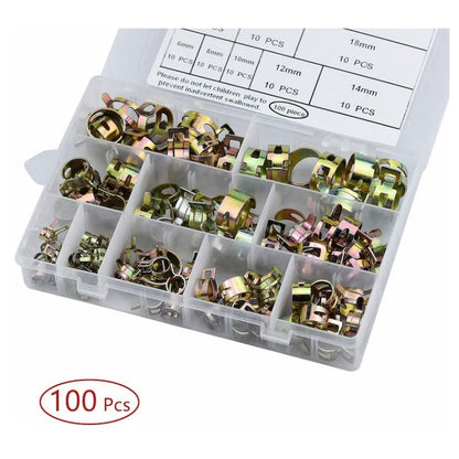 SpringClamp - Set mit 100 elastischen Metallklemmen für Schläuche – Durchmesser 6–22 mm