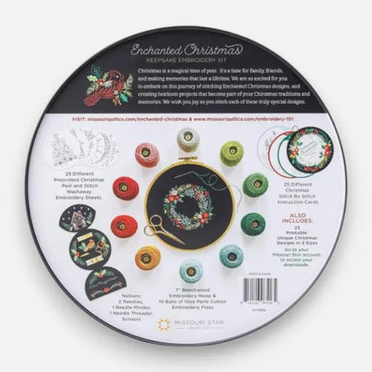 ChristmasEmbroidery - Enchanted Christmas Stickerei-Set – Edles Weihnachtsstick-Set mit Garn, Vorlagen und Holzrahmen