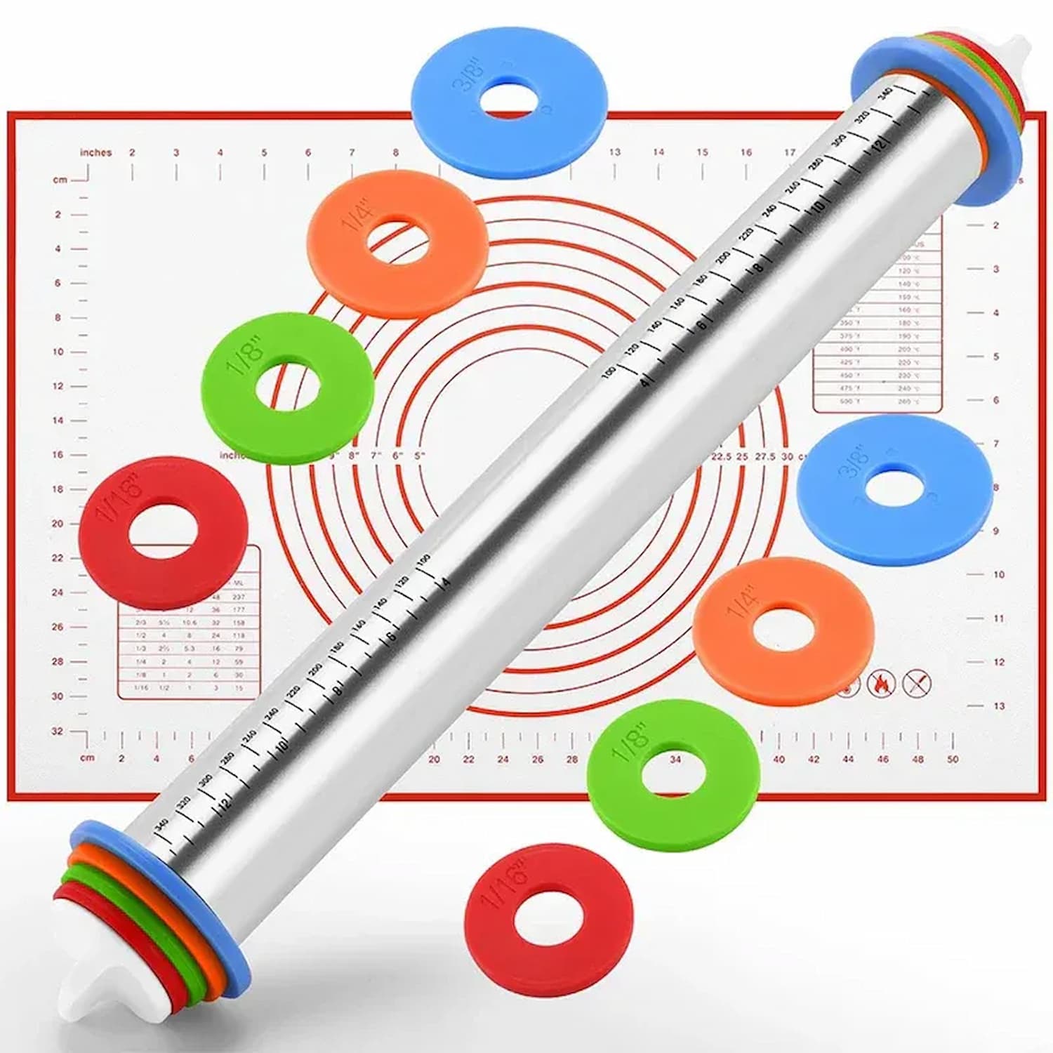 Adjustable Roller Pin - Rollstangenset mit einstellbarer Stärke und Silikon-Backmatte