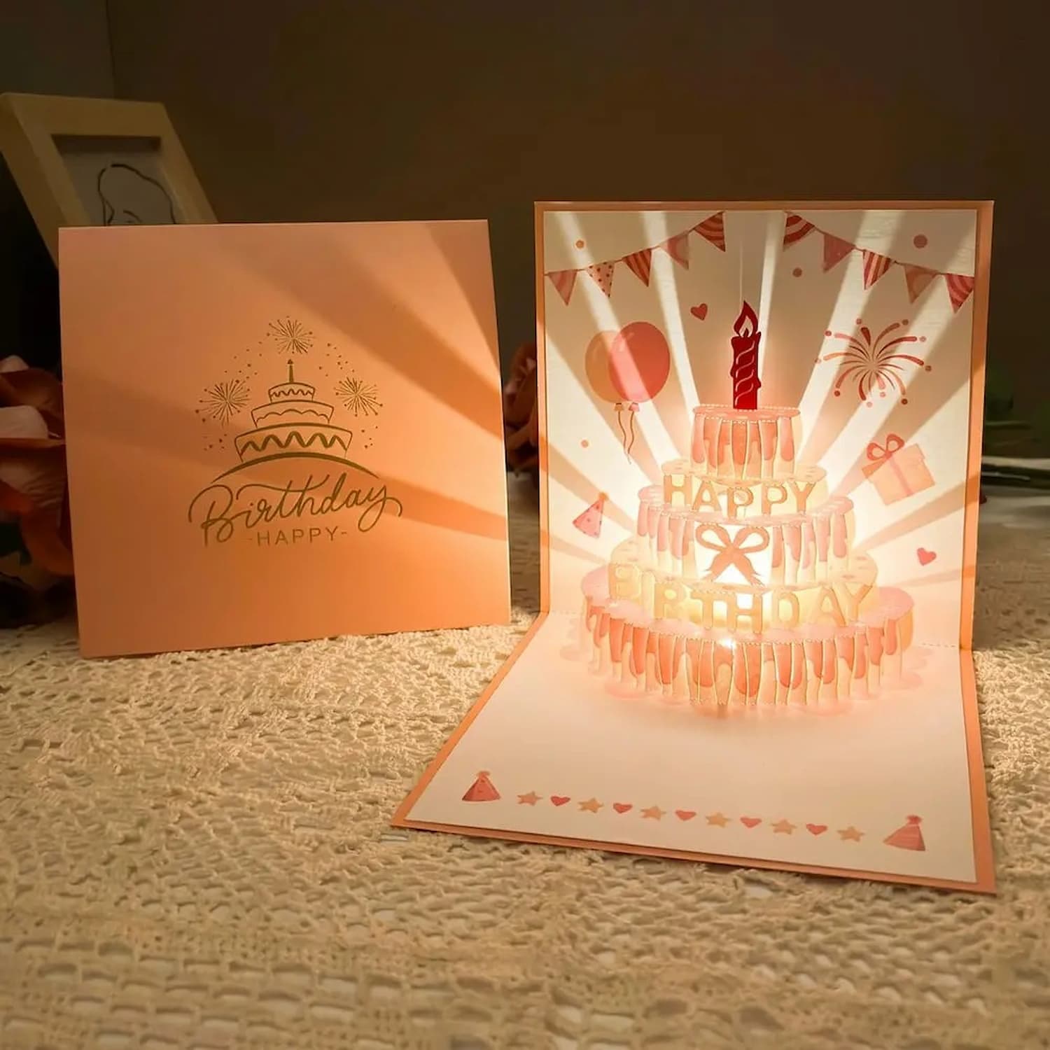 3D Pop-up Geburtstagskarte – handgemachte Grußkarte mit LED-Licht und Musik