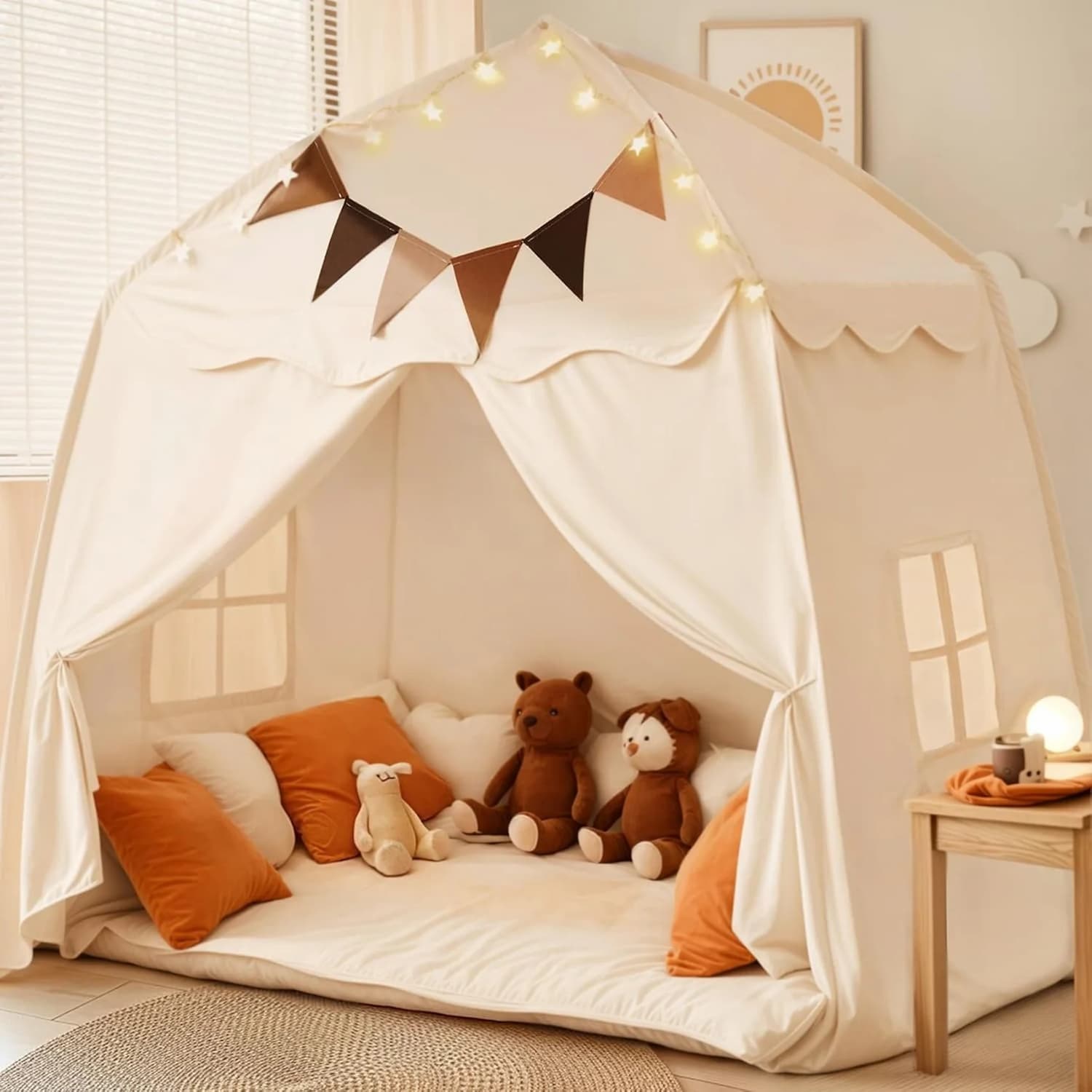 Kids Play Tent - Spielzelt mit Sternenlichtern und Fähnchen
