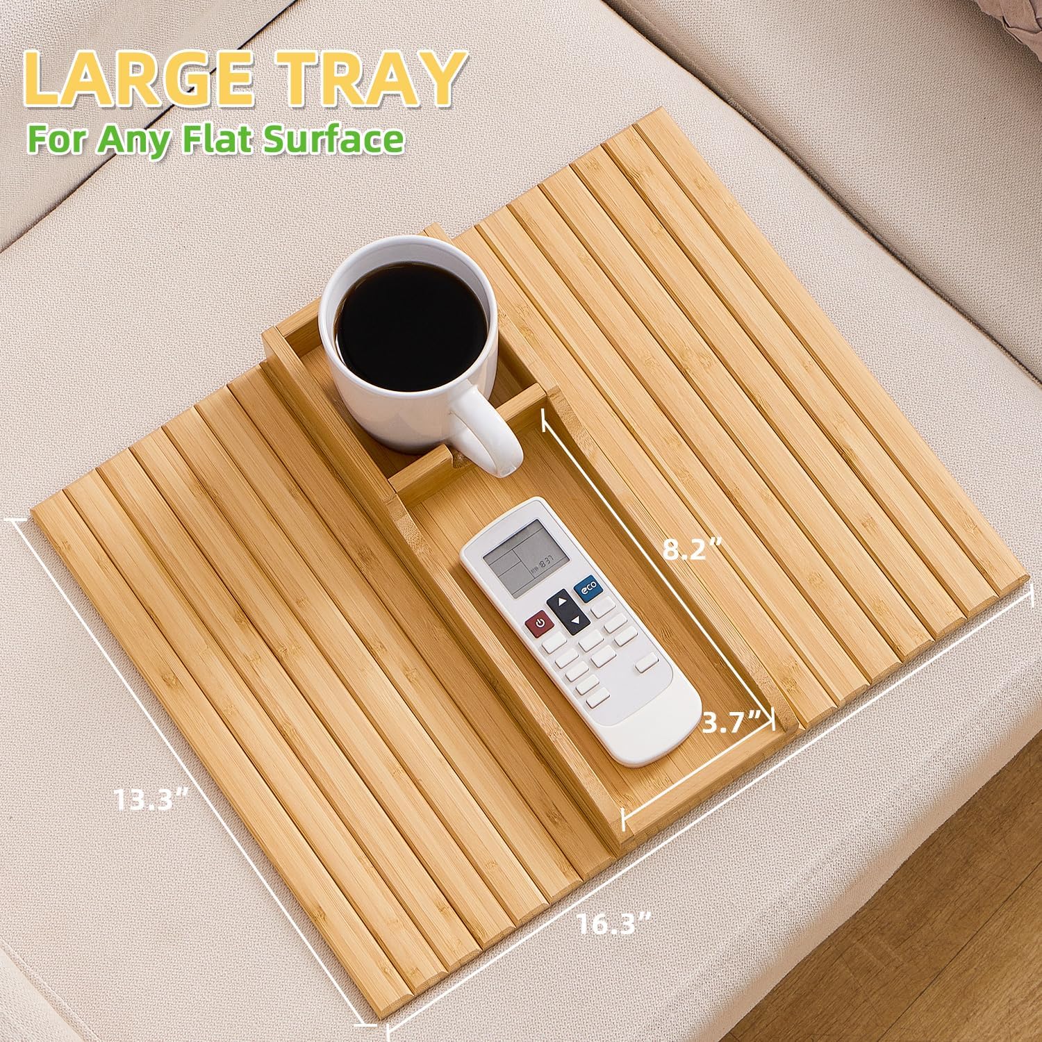 CouchTray - Sofa-Armablage Bambus — Getränkehalter & Ablage in einem