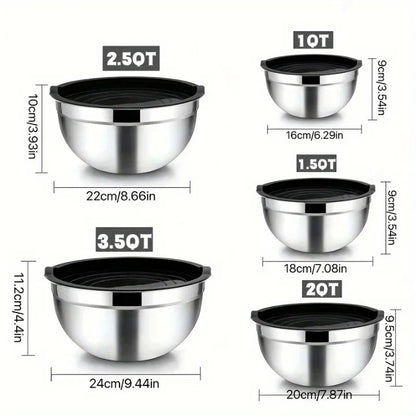WicBowls - Edelstahl-Rührschüsseln mit Deckel [5er-Set]