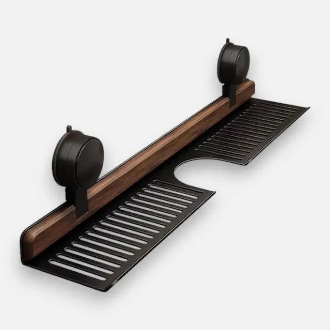 WallRack - Wandregal mit Walnuss-Design und starker Saughalterung – Bohrfreie Aufbewahrung für Bad & Küche