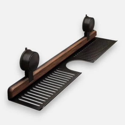 WallRack - Wandregal mit Walnuss-Design und starker Saughalterung – Bohrfreie Aufbewahrung für Bad & Küche