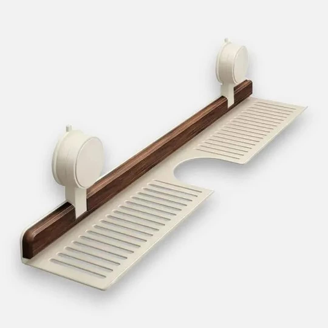 WallRack - Wandregal mit Walnuss-Design und starker Saughalterung – Bohrfreie Aufbewahrung für Bad & Küche